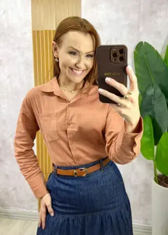 Milla Chic - Camisa Agar Em Linho - Marrom
