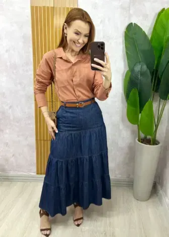 Milla Chic - Camisa Agar Em Linho - Marrom