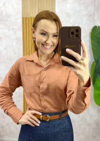 Milla Chic - Camisa Agar Em Linho - Marrom