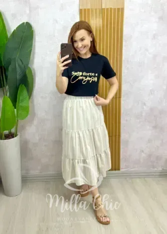 Milla Chic - T-Shirt Seja Forte e Corajosa - Bege (cópia)