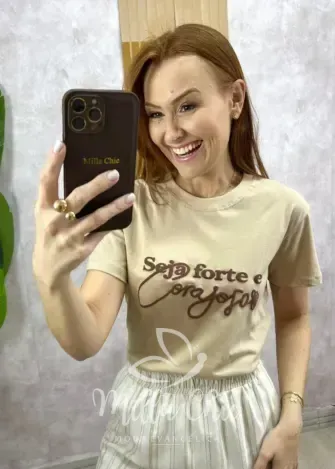 Milla Chic - T-Shirt Seja Forte e Coraj Em Malha Algodão - Rosa (cópia)