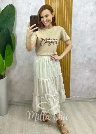 Milla Chic - T-Shirt Seja Forte e Coraj Em Malha Algodão - Rosa (cópia)