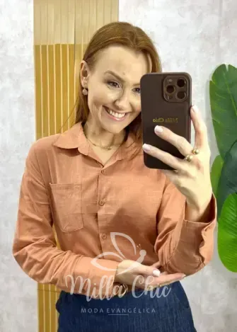 Milla Chic - Camisa Agar Em Linho - Marrom
