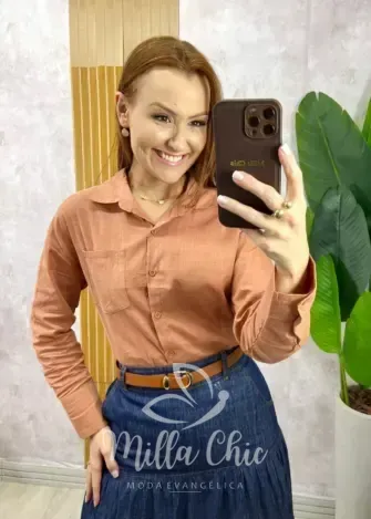 Milla Chic - Camisa Agar Em Linho - Marrom
