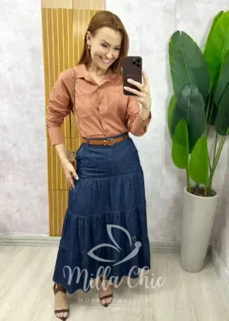 Milla Chic - Camisa Agar Em Linho - Marrom