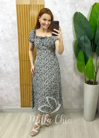 Milla Chic - Vestido Luiza Em Viscolinho - Preto Estampa Paisley