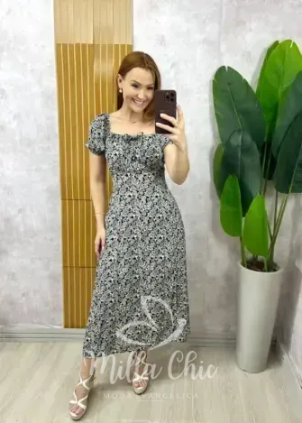 Milla Chic - Vestido Luiza Em Viscolinho - Preto Estampa Paisley