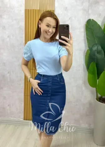 Milla Chic - Blusa Nilma Em Malha Algodão - Azul