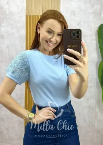 Milla Chic - Blusa Nilma Em Malha Algodão - Azul