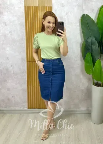 Milla Chic - Blusa Marília Em Malha Algodão Com Guipper - Cereja (cópia)