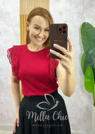 Milla Chic - Blusa Marília em malha algodão com guipper - Azul (cópia)