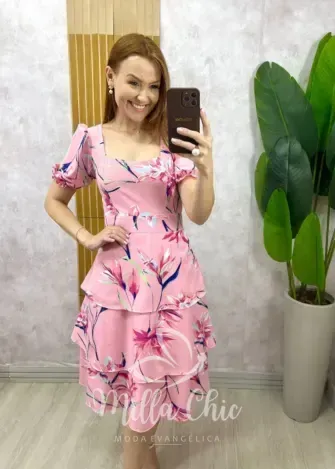 Milla Chic - Vestido Brigida Em Lesie Bordada - Rosa (cópia)