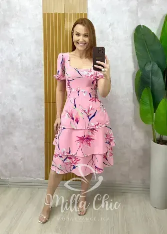 Milla Chic - Vestido Brigida Em Lesie Bordada - Rosa (cópia)