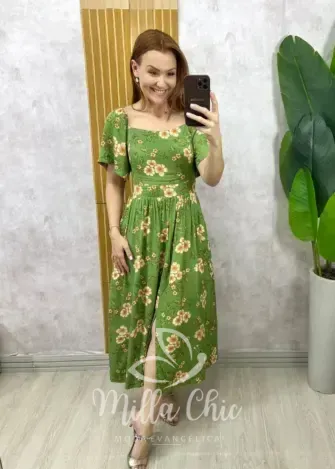 Milla Chic - Vestido Thassia Em Viscolinho - Natural Estampado (cópia)