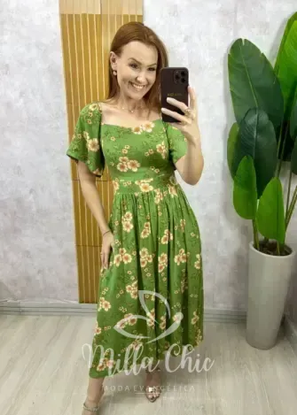 Milla Chic - Vestido Thassia Em Viscolinho - Natural Estampado (cópia)