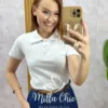 Blusa Tânia Gola Polo Malha - Branca - Milla Chic