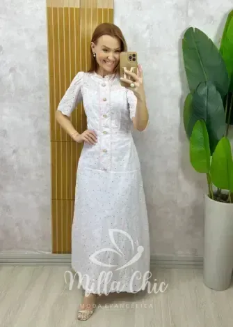 Milla Chic - Vestido Brigida Em Lesie Bordada - Rosa