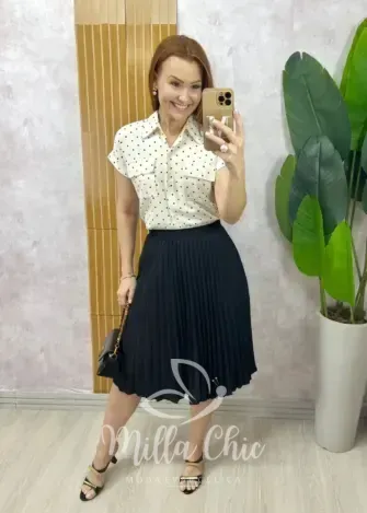 Milla Chic - Camisa Luana Em Viscolinho Póa - Preta (cópia)