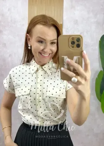Milla Chic - Camisa Luana Em Viscolinho Póa - Preta (cópia)