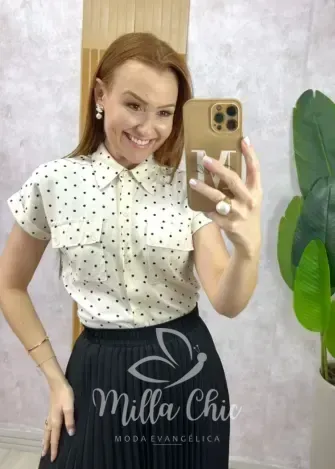 Milla Chic - Camisa Luana Em Viscolinho Póa - Preta (cópia)