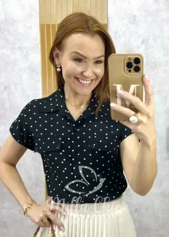 Milla Chic - Camisa Luana Em Viscolinho Póa - Preta