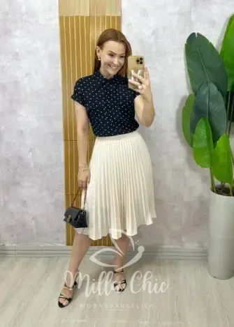 Milla Chic - Camisa Luana Em Viscolinho Póa - Preta