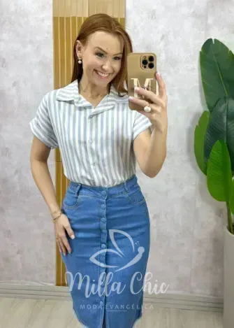 Milla Chic - Camisa Lígia Em Viscolinho- Listras