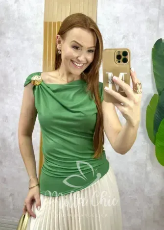 Milla Chic - Blusa Ariele Em Fluity - Verde Hortelã