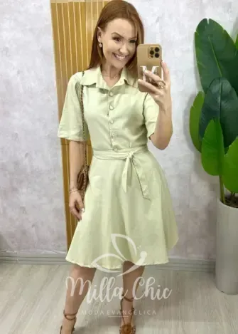Milla Chic - Vestido Chemise Verônica Em Linho - Amarelo Manteiga (cópia)