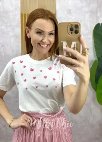 Milla Chic - T-Shirt Coração Em Malha Algodão - Rosa