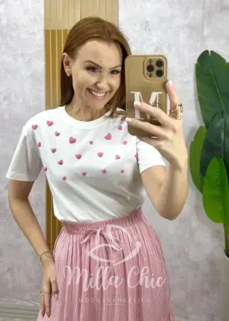 Milla Chic - T-Shirt Coração Em Malha Algodão - Rosa