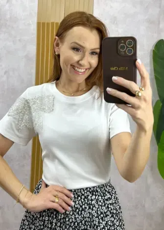 Milla Chic - Blusa Cristiane Bordado Laço - Branca