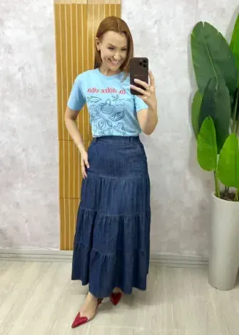 Milla Chic - T-Shirt La Dolce Vita Em Malha Algodão - Azul