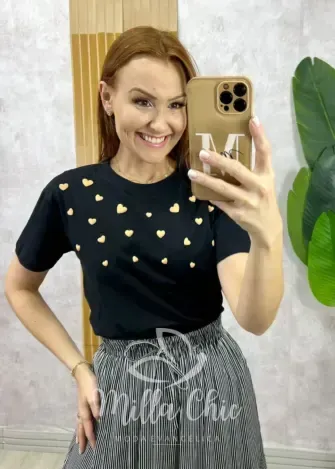 Milla Chic - T-shirt Mar 100% Algodão - Rosa Baby