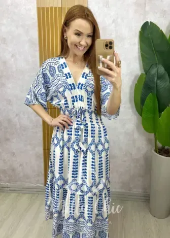 Milla Chic - Vestido Chiara Longo - Azul Estampado