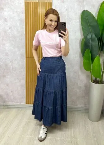 Milla Chic - T-Shirt Iluminada Em Malha Algodão - Rosa