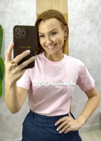 Milla Chic - T-Shirt Iluminada Em Malha Algodão - Rosa