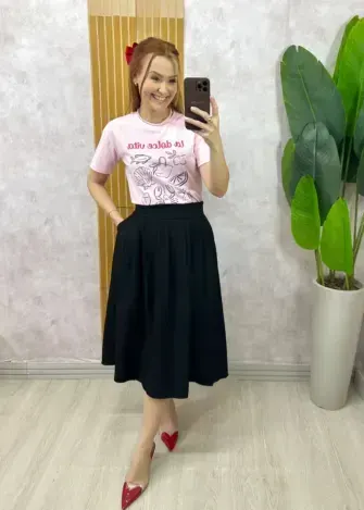 Milla Chic - Saia Sílvia Midi - Preta