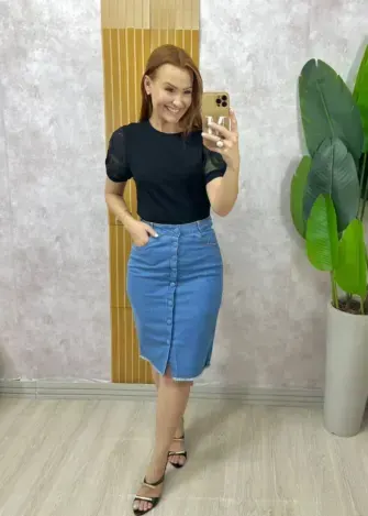 Milla Chic - Blusa Nilma Em Malha Algodão - Azul (cópia)