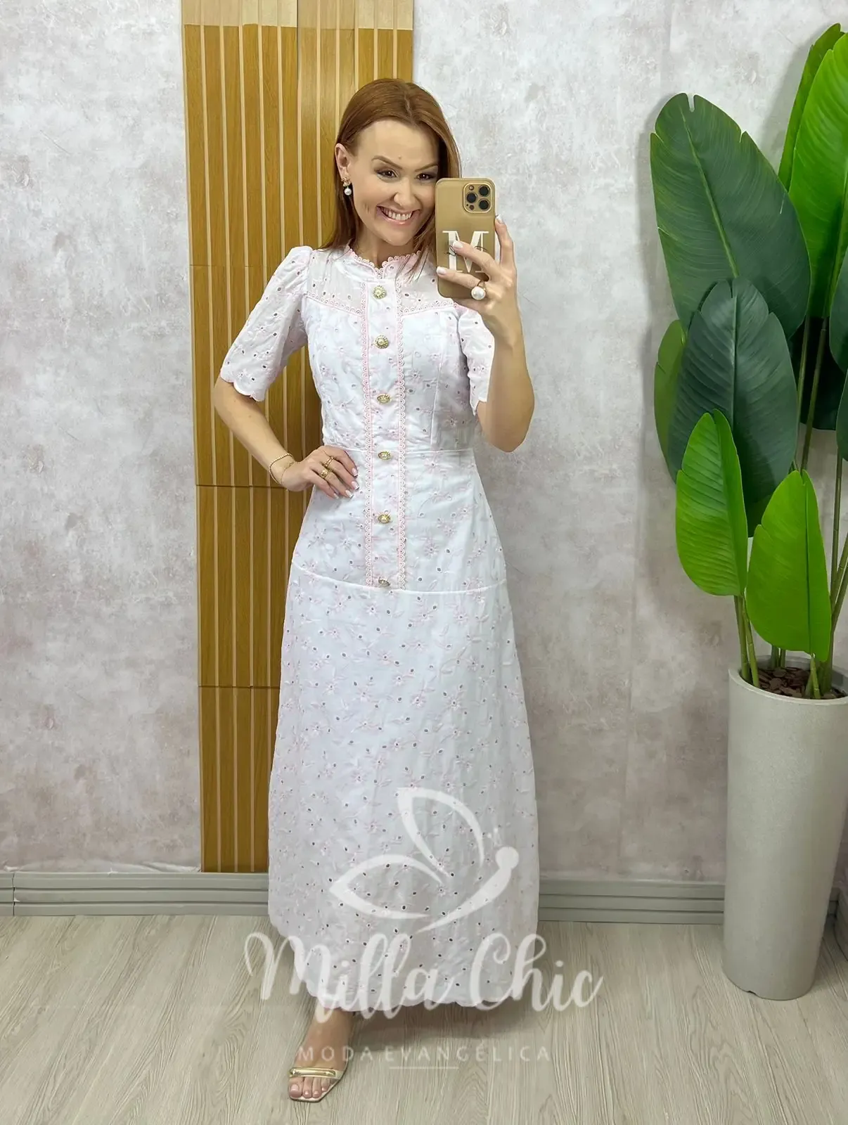 Milla Chic – Vestido Brigida Em Lesie Bordada – Rosa Milla Chic - Vestido Brigida Em Lesie Bordada - Rosa