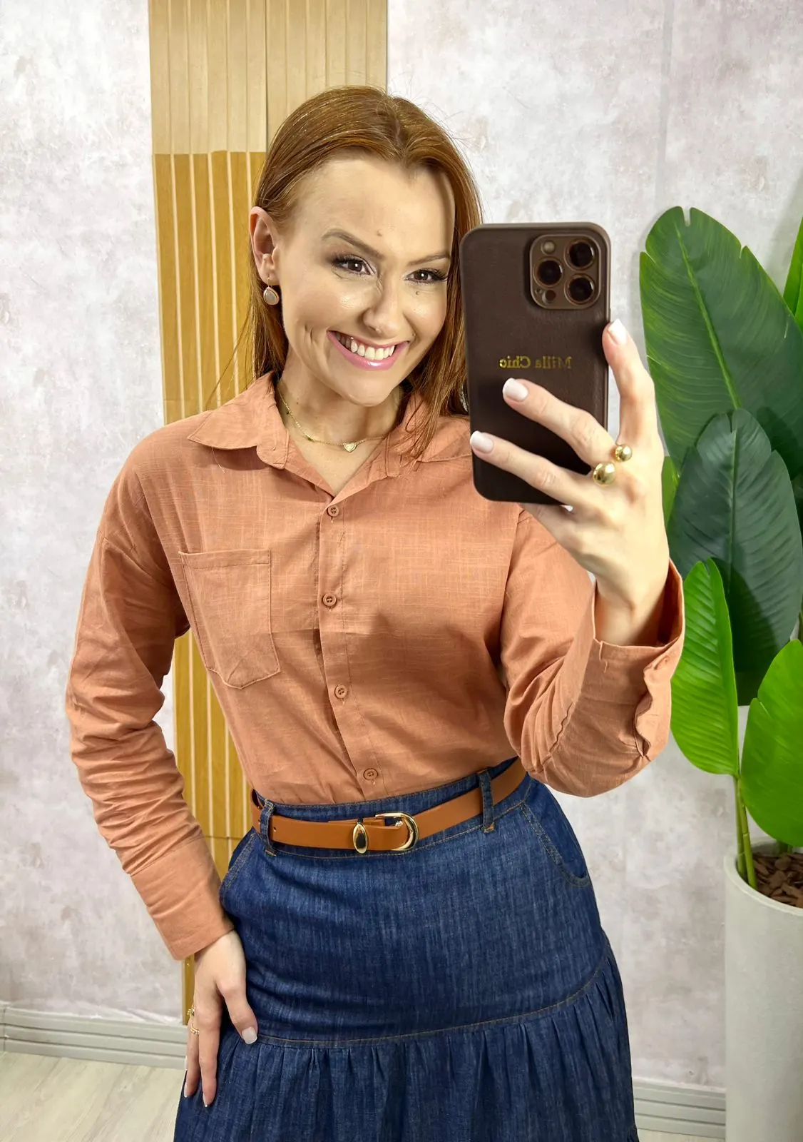 Milla Chic – Camisa Agar Em Linho – Marrom Milla Chic - Camisa Agar Em Linho - Marrom