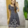 Vestido Ivone em viscolinho - Azul marinho estampado - Milla Chic