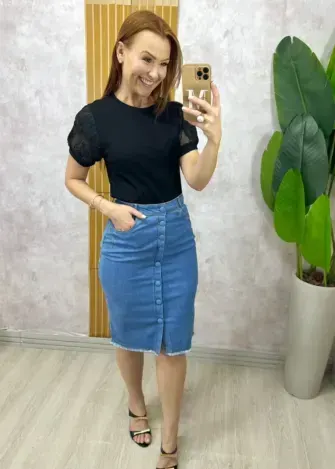 Milla Chic - Blusa Nilma Em Malha Algodão - Azul (cópia)