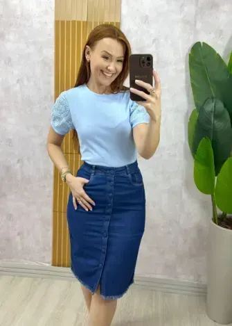 Milla Chic - Blusa Nilma Em Malha Algodão - Azul