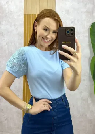 Milla Chic - Blusa Nilma Em Malha Algodão - Azul