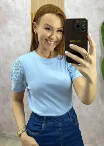 Milla Chic - Blusa Nilma Em Malha Algodão - Azul
