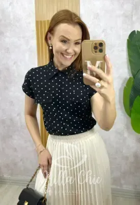 Milla Chic - Camisa Luana Em Viscolinho Póa - Preta