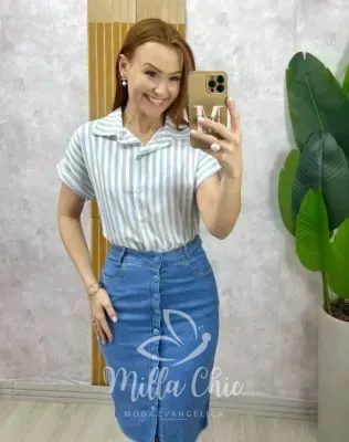 Milla Chic - Camisa Lígia Em Viscolinho- Listras