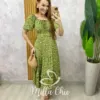 Vestido Ivone em viscolinho - Verde menta  estampado - Milla Chic