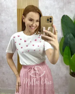 Milla Chic - T-Shirt Coração Em Malha Algodão - Rosa
